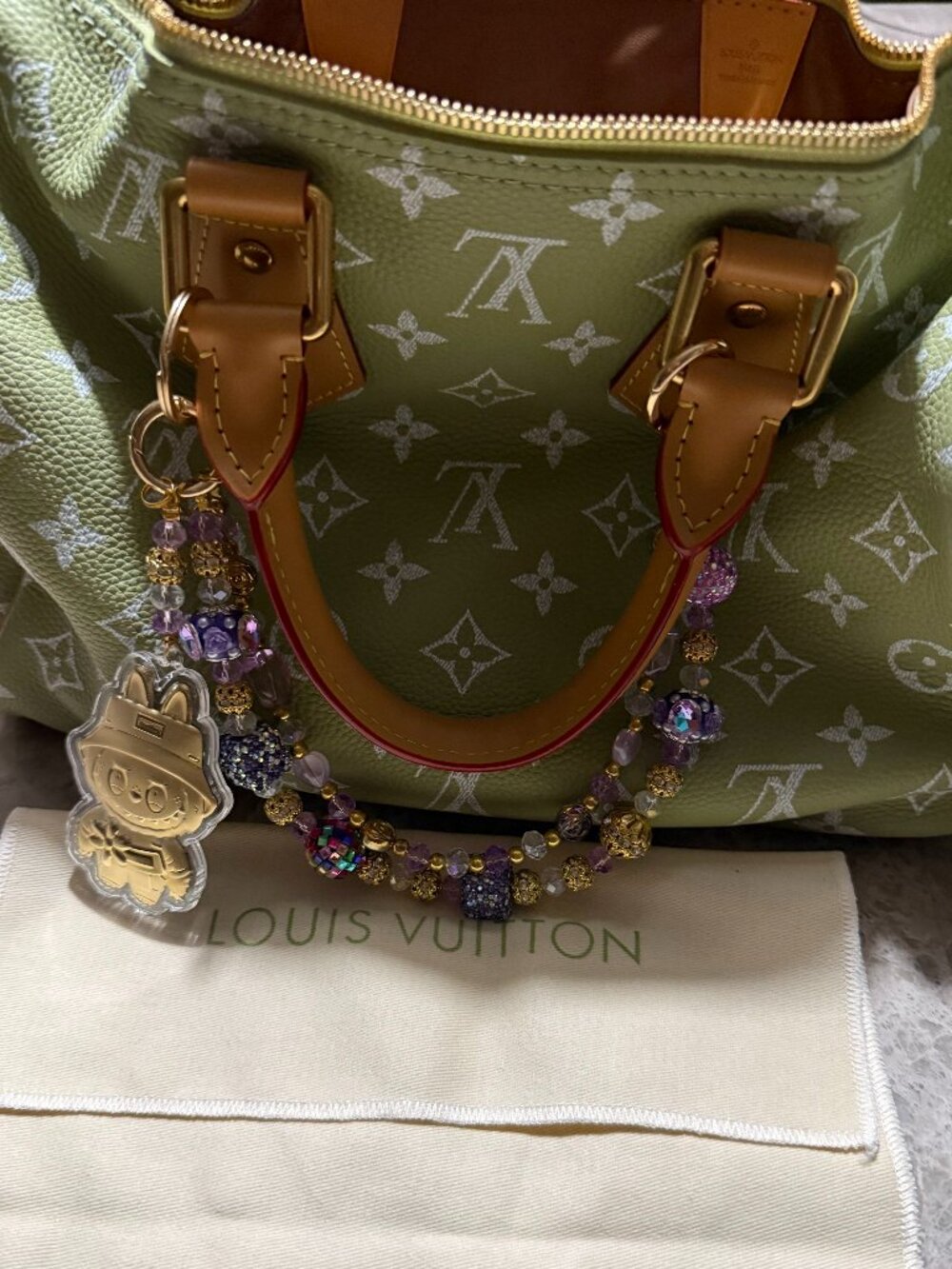 STUNNING & RARE SAGE Calfskin Fashion Monogram Satchel w/Pouch & Dustbag!